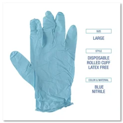 Boardwalk 5 mil 9.5 in. Long Powder-Free Disposable Examination Nitrile Gloves - Large, Blue (100/Box, 10 Boxes/Carton)