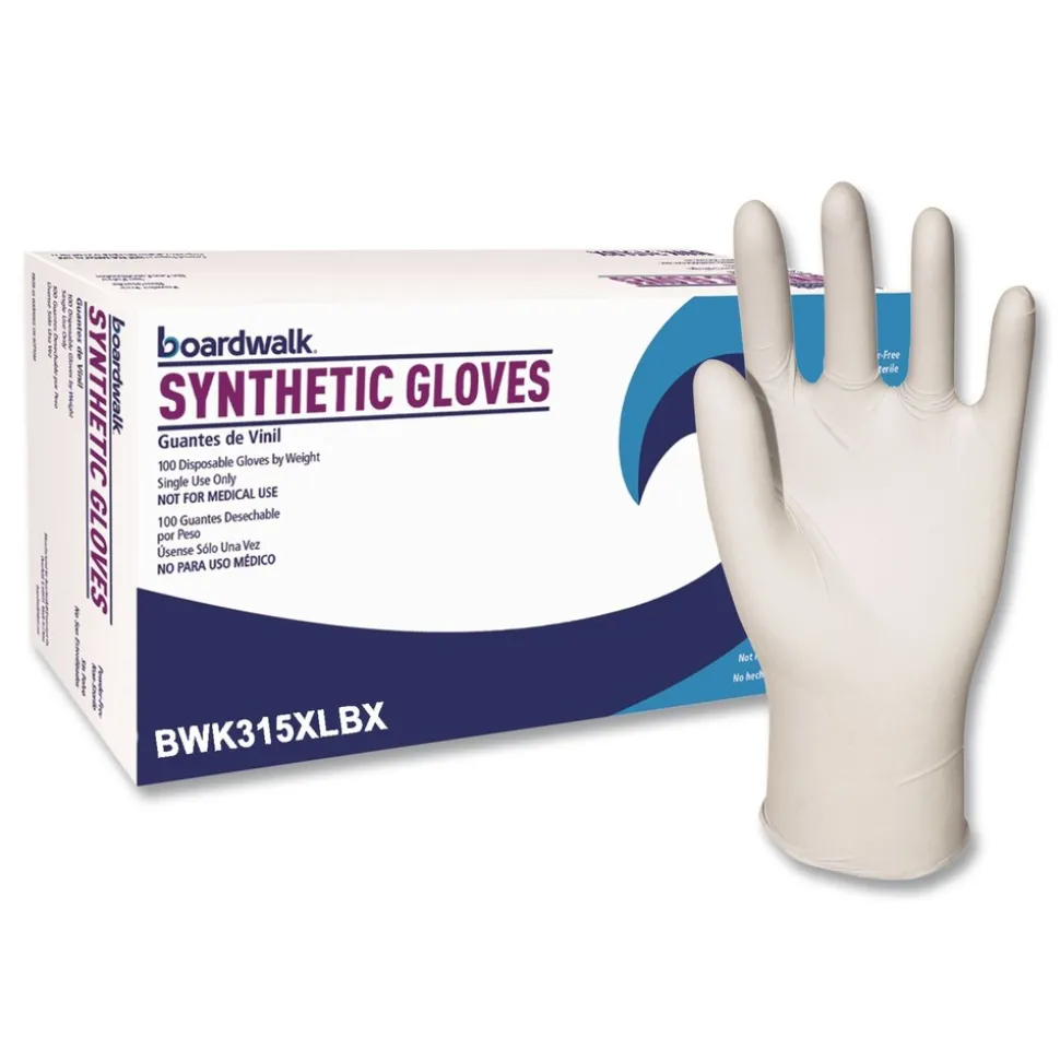 Boardwalk 4 mil 9.5 in. Long Powder-Free Synthetic Vinyl Gloves - Extra Large, Cream (100/Box, 10 Boxes/Carton)
