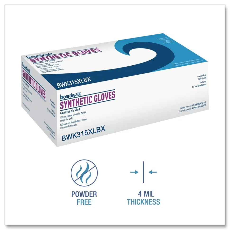 Boardwalk 4 mil 9.5 in. Long Powder-Free Synthetic Vinyl Gloves - Extra Large, Cream (100/Box, 10 Boxes/Carton)