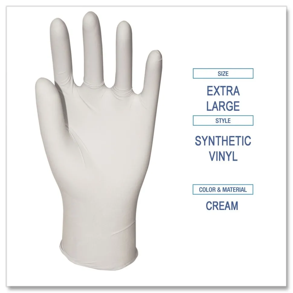 Boardwalk 4 mil 9.5 in. Long Powder-Free Synthetic Vinyl Gloves - Extra Large, Cream (100/Box, 10 Boxes/Carton)