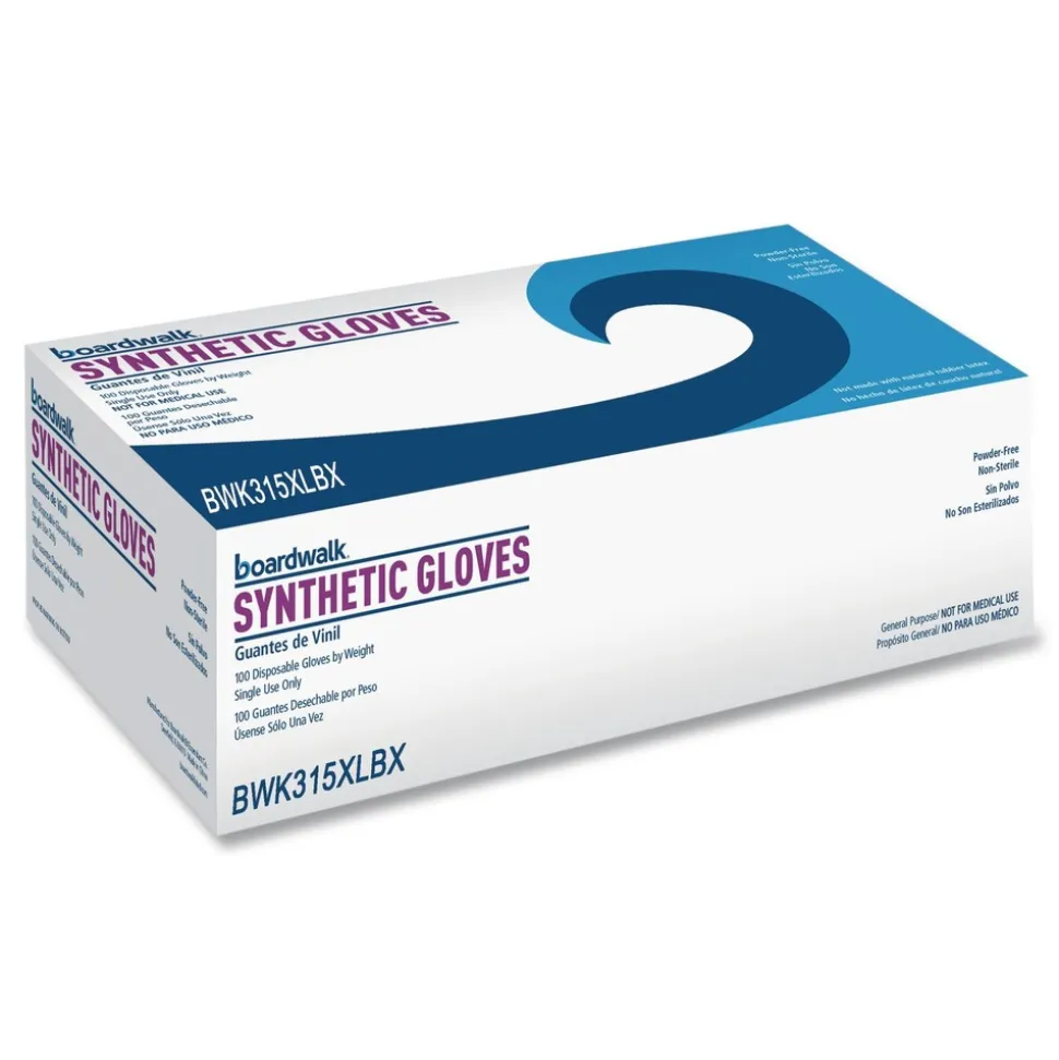 Boardwalk 4 mil 9.5 in. Long Powder-Free Synthetic Vinyl Gloves - Extra Large, Cream (100/Box, 10 Boxes/Carton)