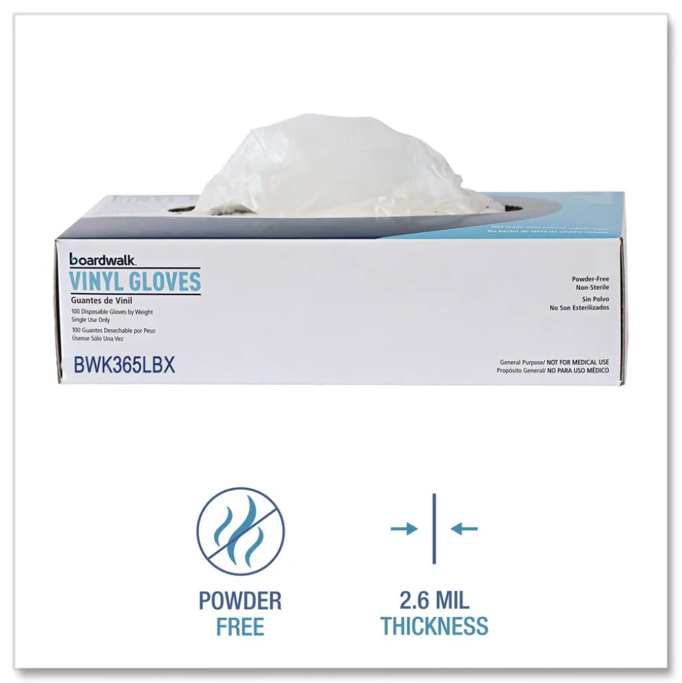 Boardwalk 2.6 mil 9.5 in. Long Powder-Free General Purpose Vinyl Gloves - Large, Clear (100/Box, 10 Boxes/Carton)