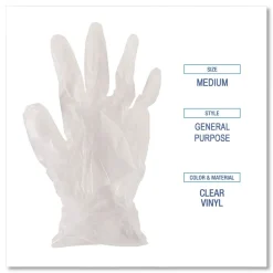 Boardwalk 2.6 mil 13 in. Long Powder-Free General Purpose Vinyl Gloves - Medium, Clear (100/Box)