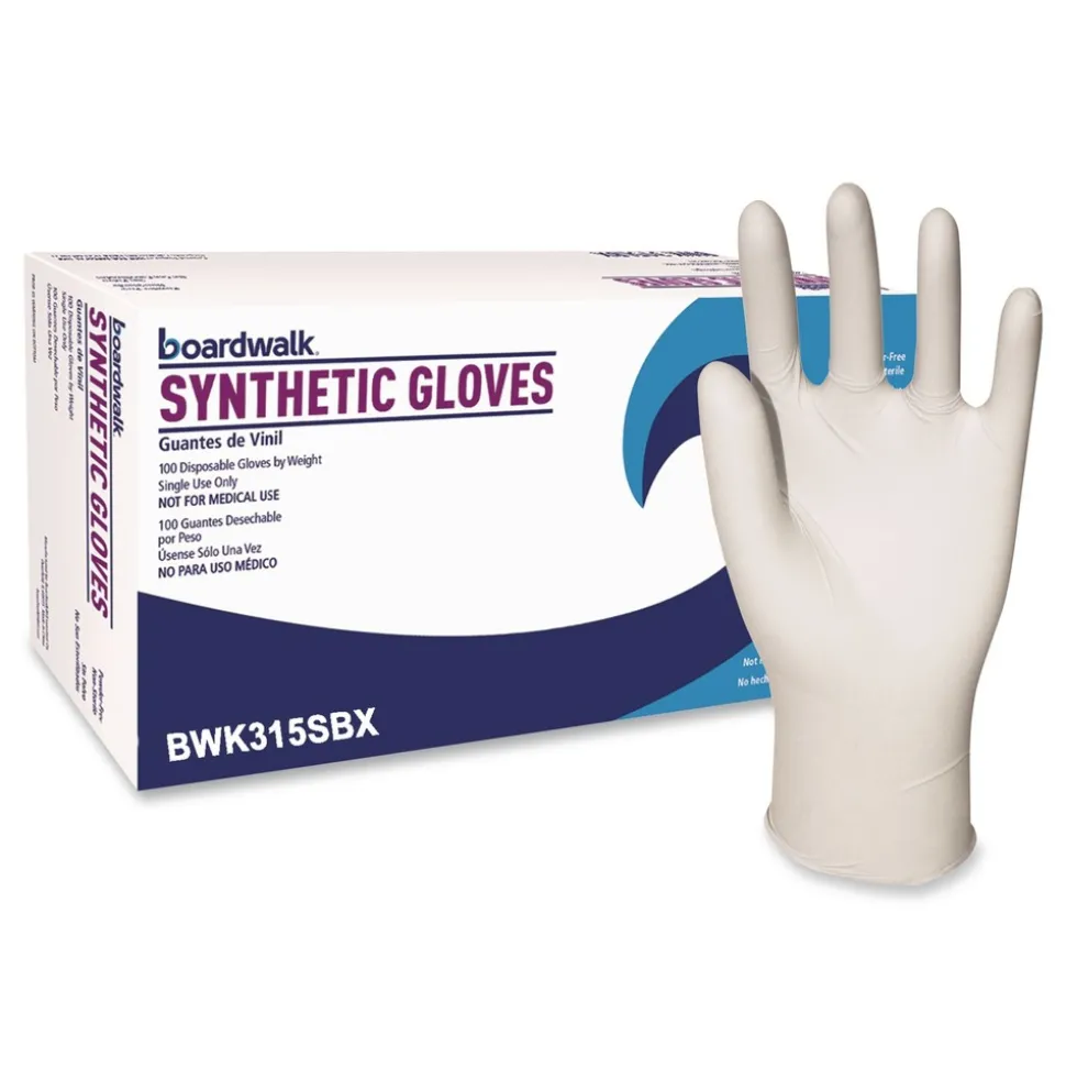 Boardwalk 4 mil 9.5 in. Long Powder-Free Synthetic Vinyl Gloves - Small, Beige (100/Box)