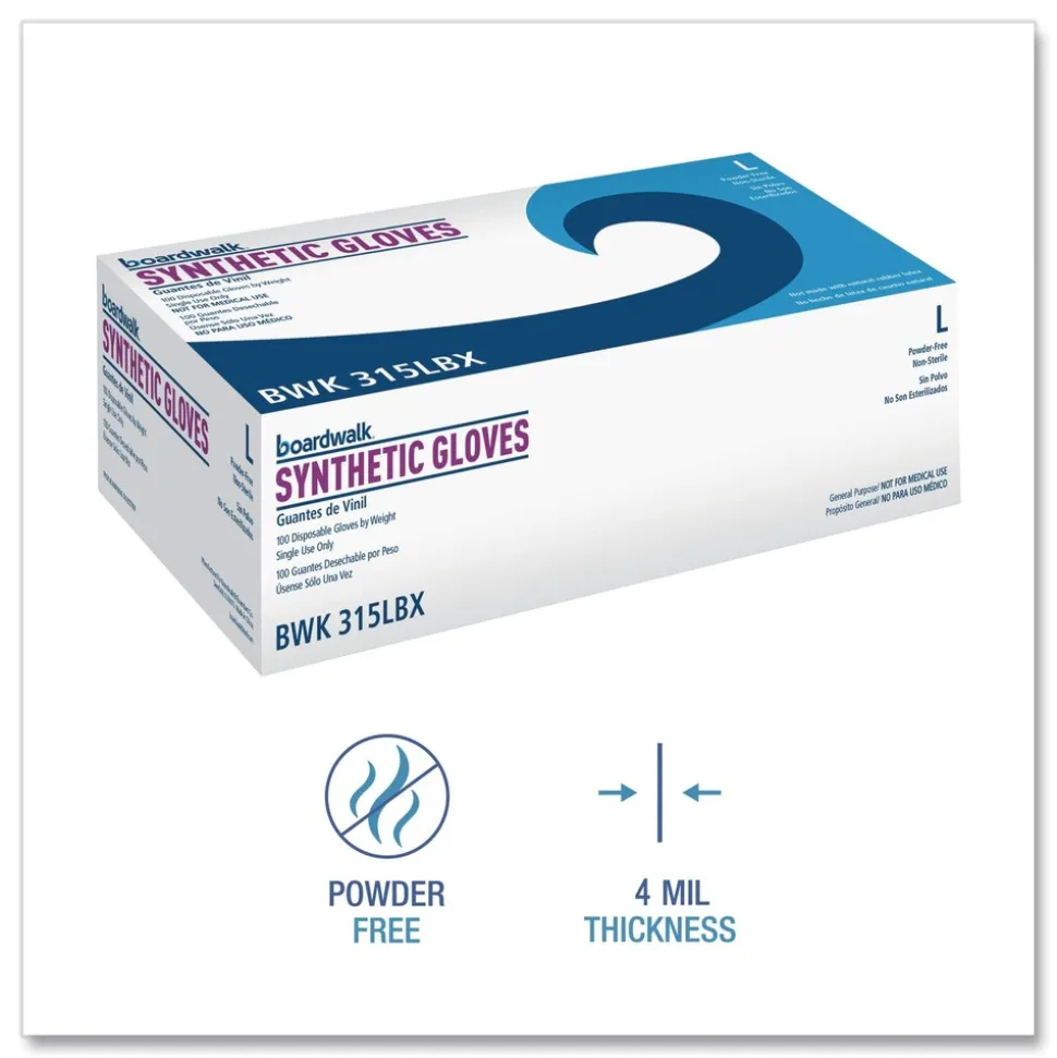 Boardwalk 4 mil 9.5 in. Long Powder-Free Synthetic Vinyl Gloves - Large, Cream (100/Box, 10 Boxes/Carton)