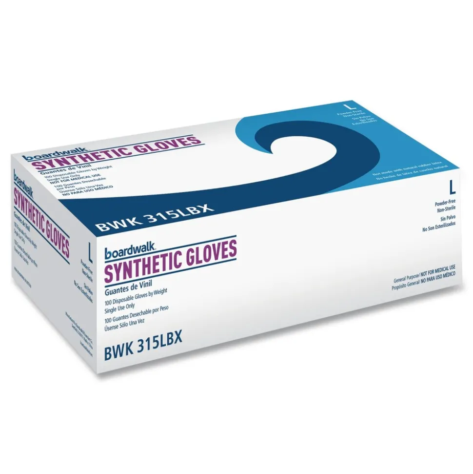 Boardwalk 4 mil 9.5 in. Long Powder-Free Synthetic Vinyl Gloves - Large, Cream (100/Box, 10 Boxes/Carton)