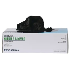 Boardwalk 4.4 mil Disposable General-Purpose Powder-Free Nitrile Gloves - Large, Black (100/Box)