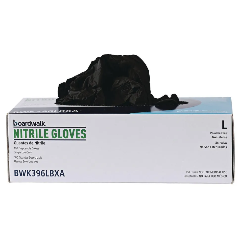 Boardwalk 4.4 mil Disposable General-Purpose Powder-Free Nitrile Gloves - Large, Black (100/Box)