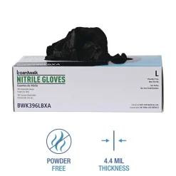 Boardwalk 4.4 mil Disposable General-Purpose Powder-Free Nitrile Gloves - Large, Black (100/Box)