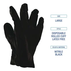 Boardwalk 4.4 mil Disposable General-Purpose Powder-Free Nitrile Gloves - Large, Black (100/Box)