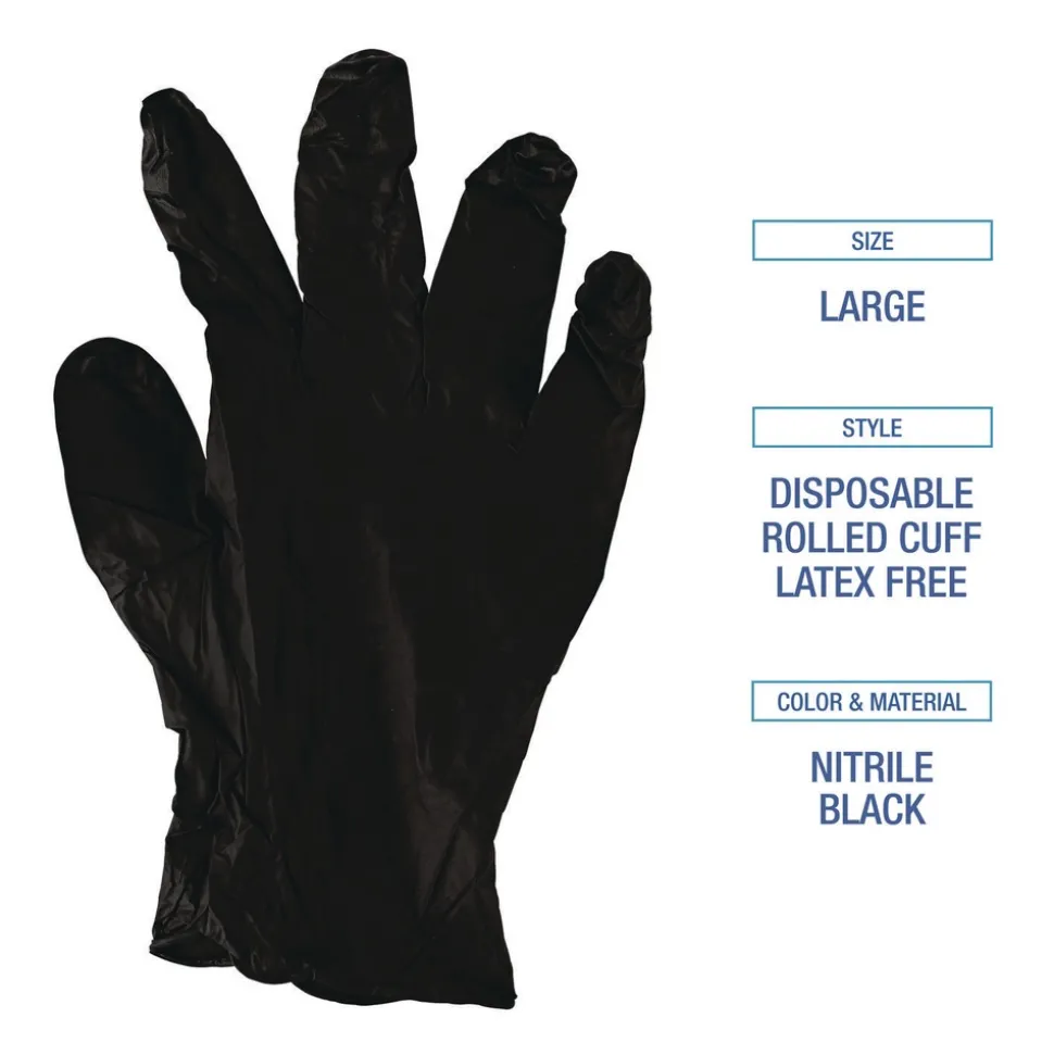 Boardwalk 4.4 mil Disposable General-Purpose Powder-Free Nitrile Gloves - Large, Black (100/Box)