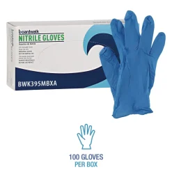 Boardwalk 5 mil. Disposable Powder-Free Nitrile Gloves - Medium, Blue (100/Box)