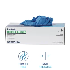 Boardwalk 5 mil Disposable General-Purpose Powder-Free Nitrile Gloves - Large, Blue (100/Box)
