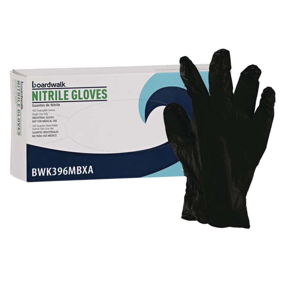 Boardwalk 4.4 mil General Purpose Powder-Free Disposable Nitrile Gloves - Medium, Black (100/Box)