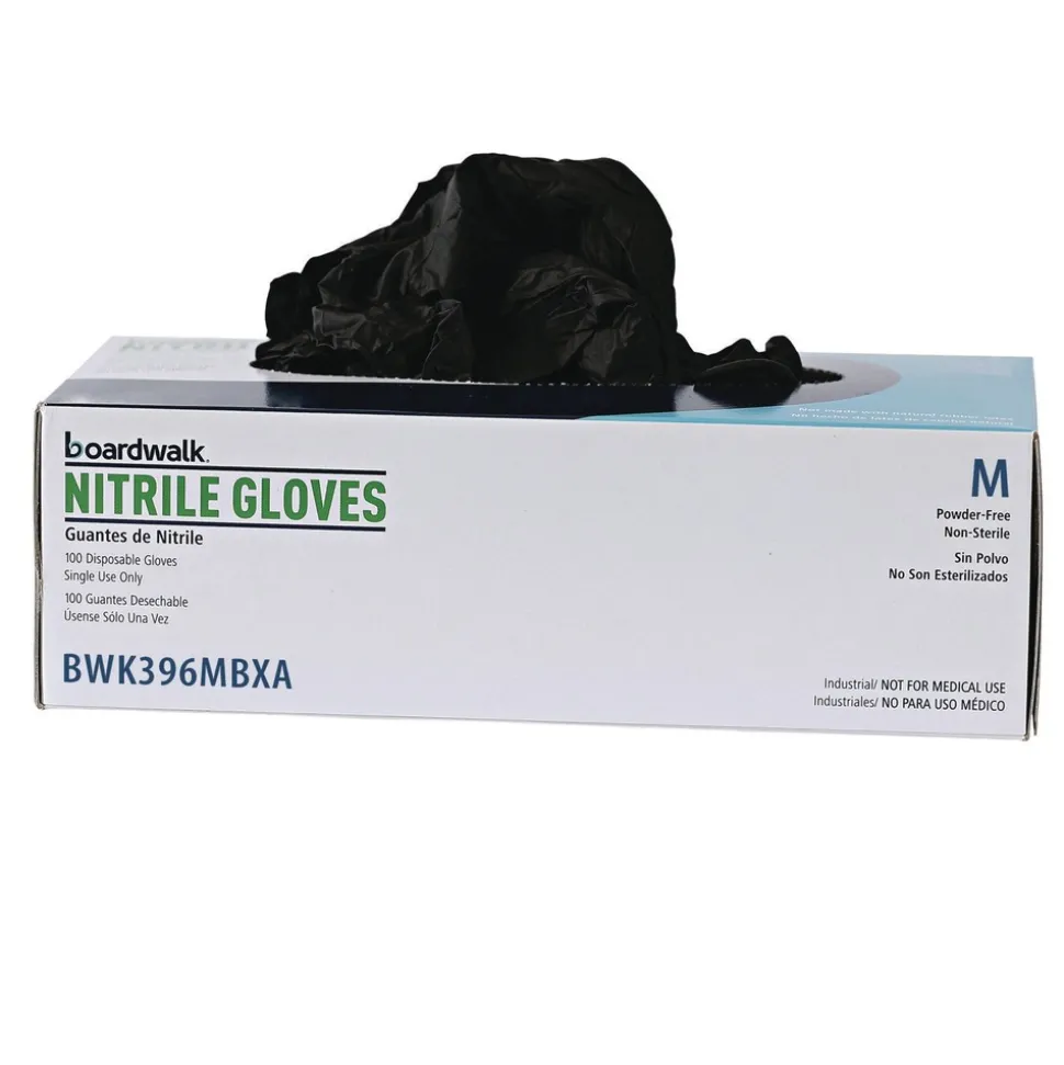 Boardwalk 4.4 mil General Purpose Powder-Free Disposable Nitrile Gloves - Medium, Black (100/Box)