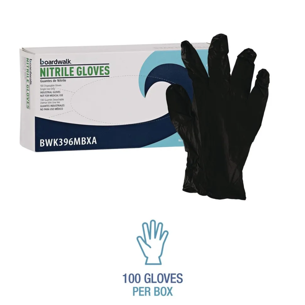 Boardwalk 4.4 mil General Purpose Powder-Free Disposable Nitrile Gloves - Medium, Black (100/Box)