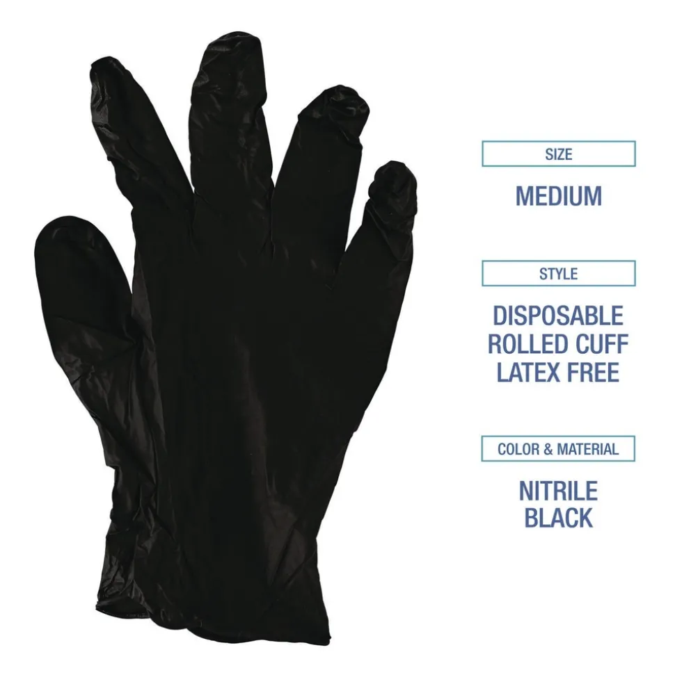 Boardwalk 4.4 mil General Purpose Powder-Free Disposable Nitrile Gloves - Medium, Black (100/Box)