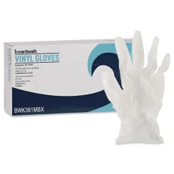 Boardwalk 3.6 mil Thick 9.5 in. Long Powder-Free Exam Vinyl Gloves - Medium, Clear (100/Box, 10 Boxes/Carton)