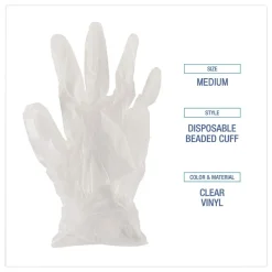 Boardwalk 3.6 mil Thick 9.5 in. Long Powder-Free Exam Vinyl Gloves - Medium, Clear (100/Box, 10 Boxes/Carton)
