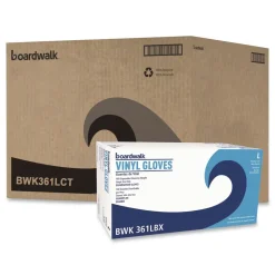 Boardwalk 3.6 mil Thick 9.5 in. Long Powder-Free Exam Vinyl Gloves - Large, Clear (100/Box, 10 Boxes/Carton)