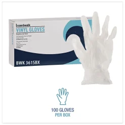 Boardwalk 3.6 mil Thick 9.5 in. Long Powder-Free Exam Vinyl Gloves - Large, Clear (100/Box, 10 Boxes/Carton)
