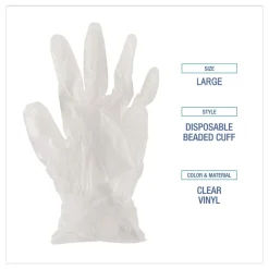 Boardwalk 3.6 mil Thick 9.5 in. Long Powder-Free Exam Vinyl Gloves - Large, Clear (100/Box, 10 Boxes/Carton)