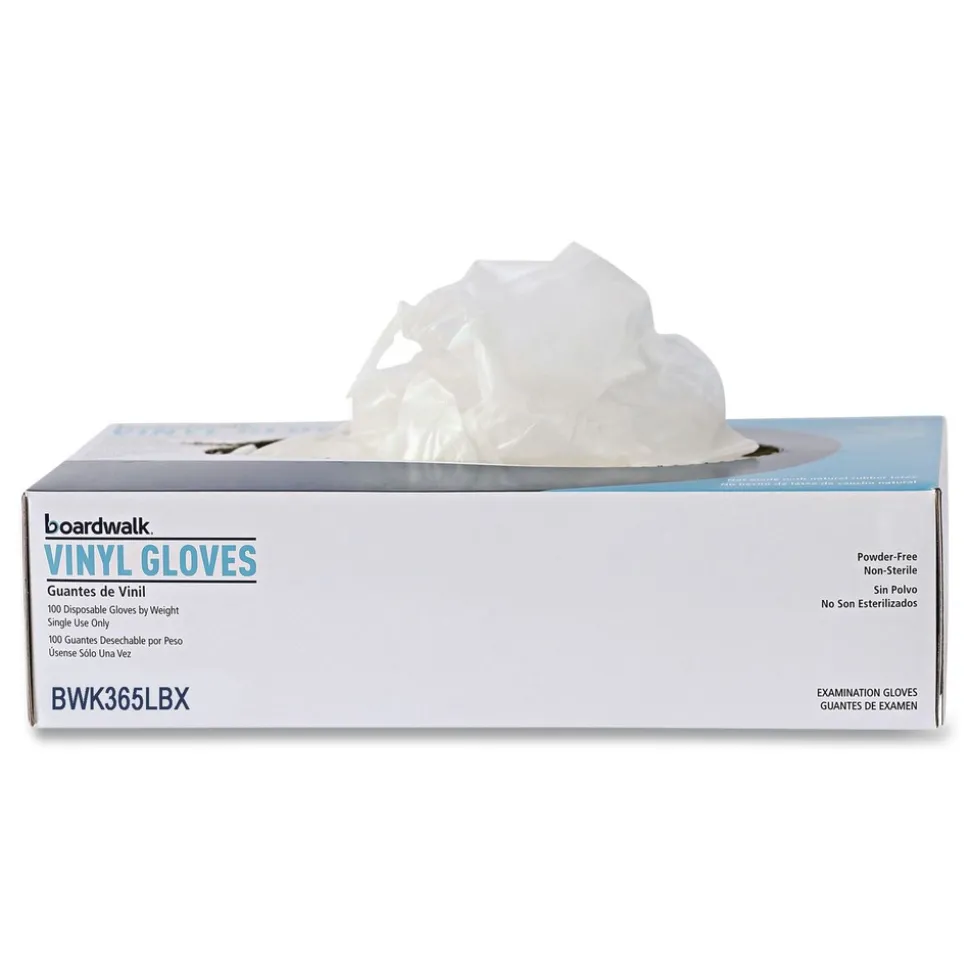 Boardwalk 2.6 mil Thick 13 in. Long Powder-Free General Purpose Vinyl Gloves - Large, Clear (100/Box)