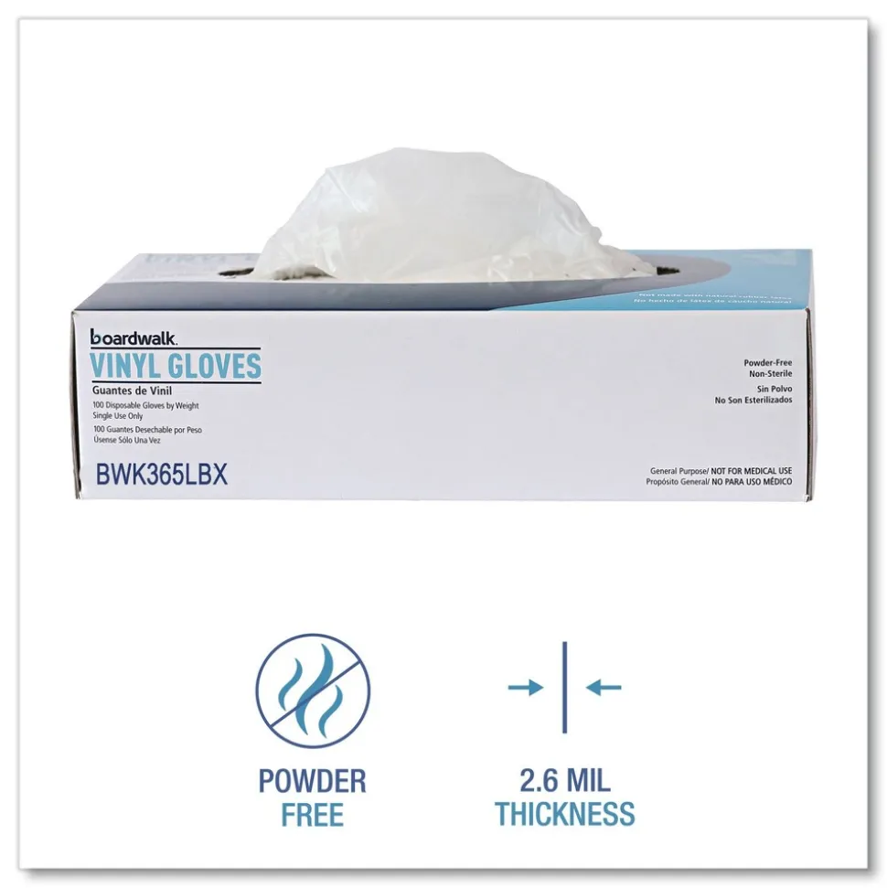 Boardwalk 2.6 mil Thick 13 in. Long Powder-Free General Purpose Vinyl Gloves - Large, Clear (100/Box)