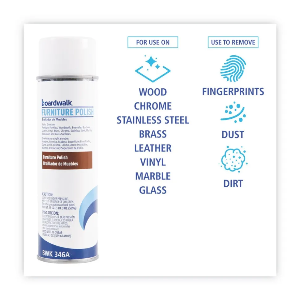 Boardwalk 19 oz. Aerosol Spray Furniture Polish - Lemon Scent (12/Carton)