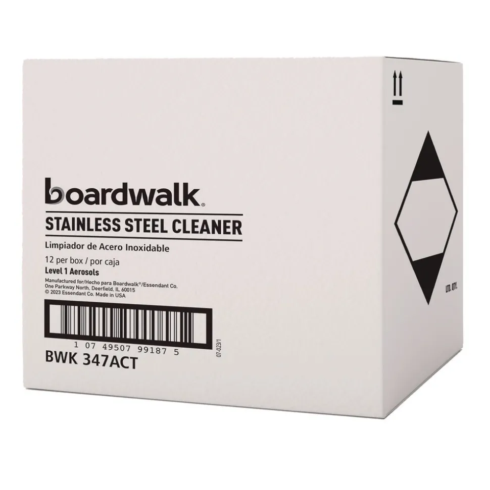 Boardwalk 18 oz. Aerosol Spray Water-in-Oil Based Stainless Steel Cleaner and Polish - Lemon Scent (12/Carton)