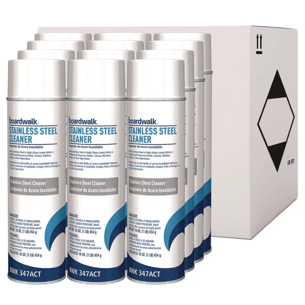 Boardwalk 18 oz. Aerosol Spray Water-in-Oil Based Stainless Steel Cleaner and Polish - Lemon Scent (12/Carton)
