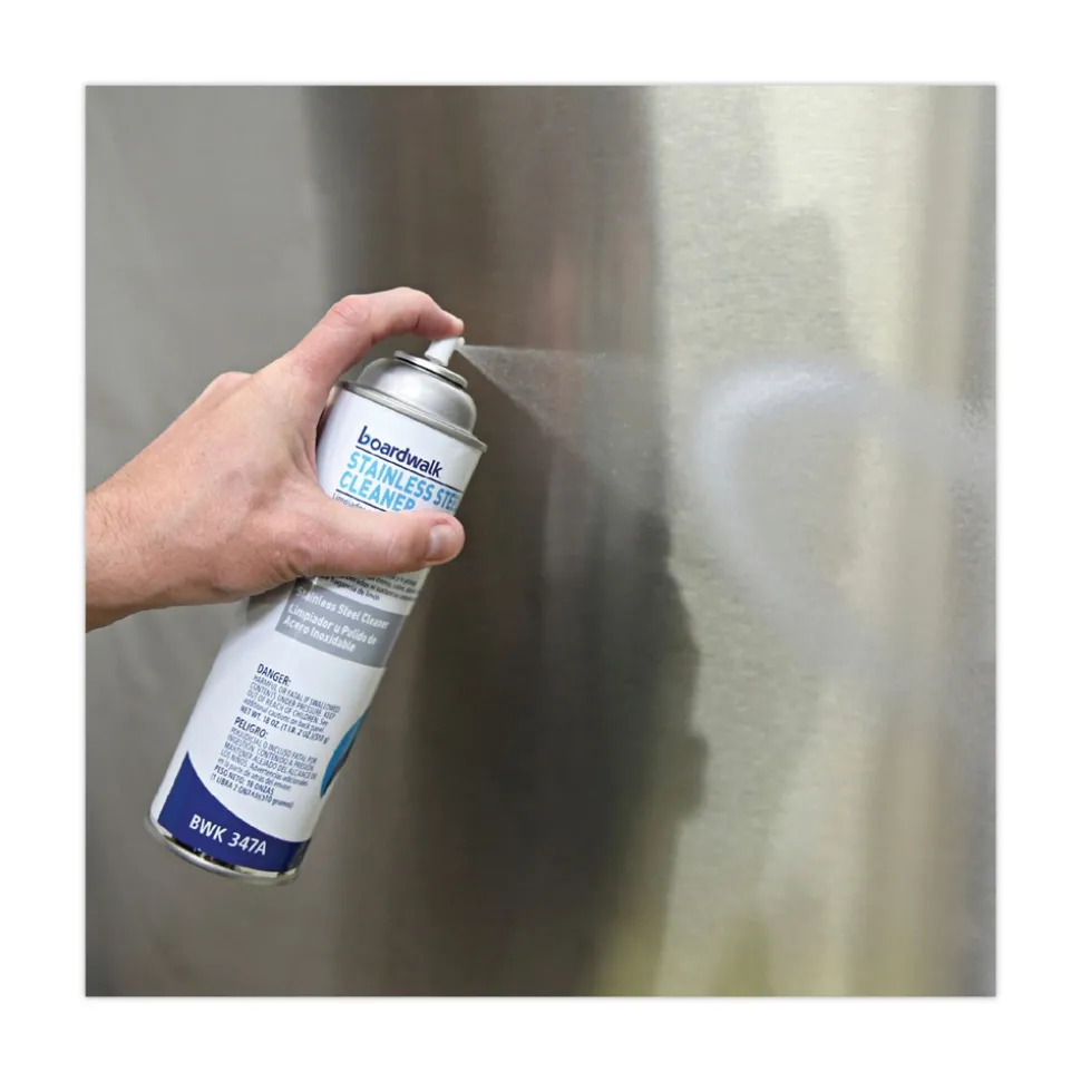 Boardwalk 18 oz. Aerosol Spray Water-in-Oil Based Stainless Steel Cleaner and Polish - Lemon Scent (12/Carton)