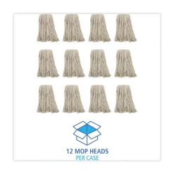 Boardwalk 16 oz. Cotton Premium Cut-End Wet Mop Heads - White (12/Carton)