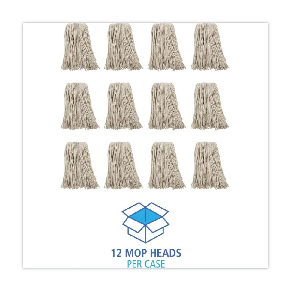 Boardwalk 16 oz. Cotton Premium Cut-End Wet Mop Heads - White (12/Carton)