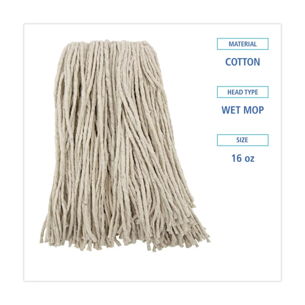 Boardwalk 16 oz. Cotton Premium Cut-End Wet Mop Heads - White (12/Carton)