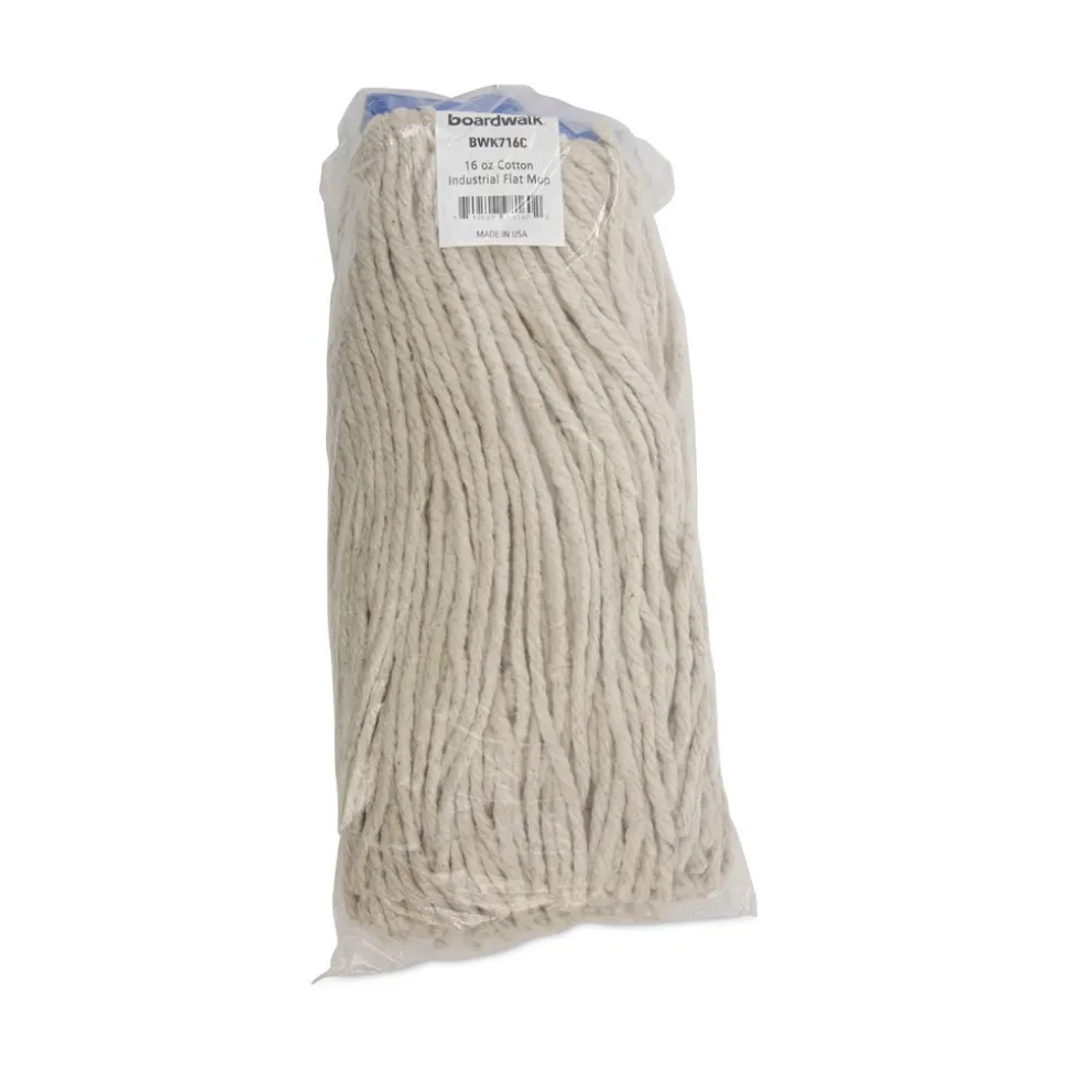 Boardwalk 16 oz. Cut-End Lie-Flat Cotton Wet Mop Head - White (12/Carton)