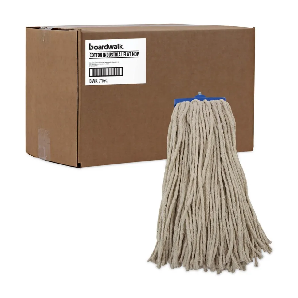 Boardwalk 16 oz. Cut-End Lie-Flat Cotton Wet Mop Head - White (12/Carton)