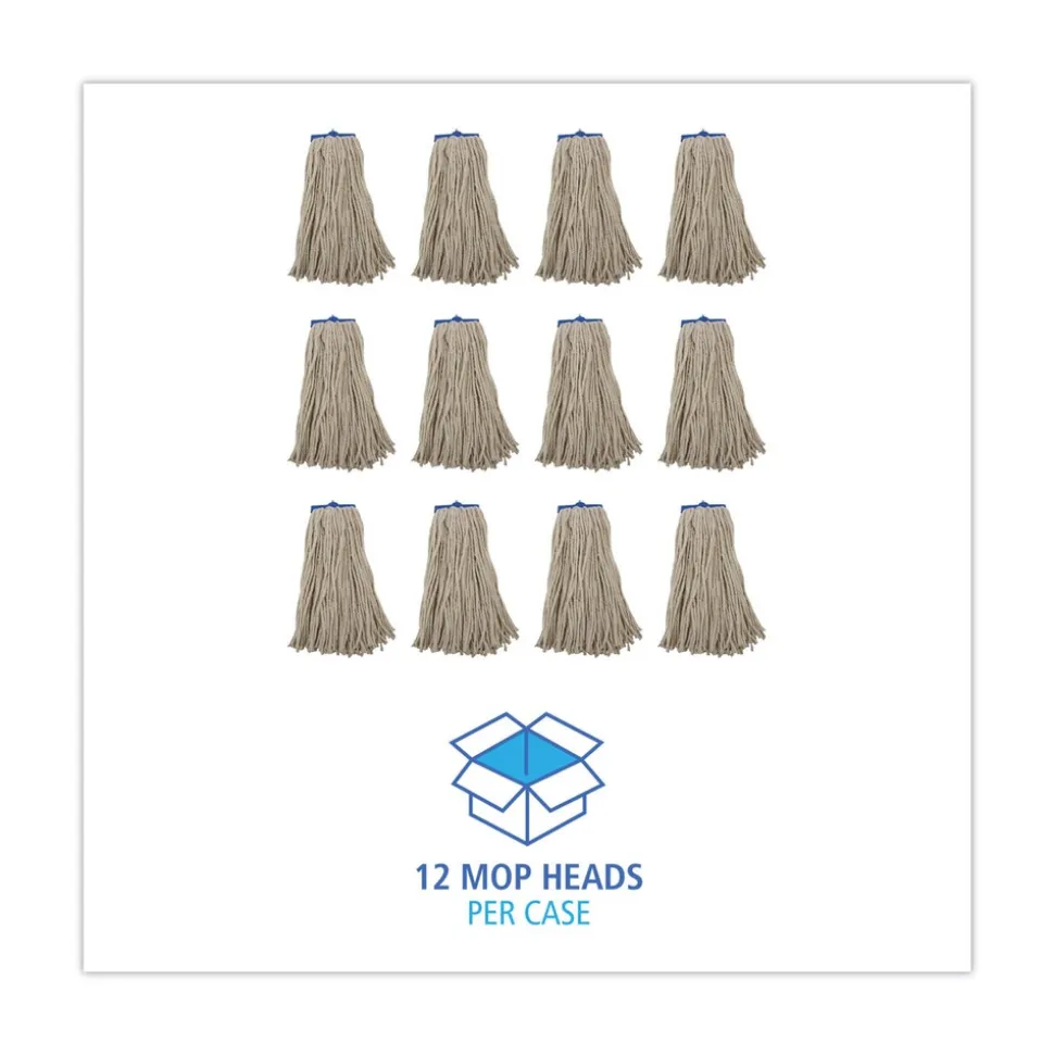 Boardwalk 16 oz. Cut-End Lie-Flat Cotton Wet Mop Head - White (12/Carton)