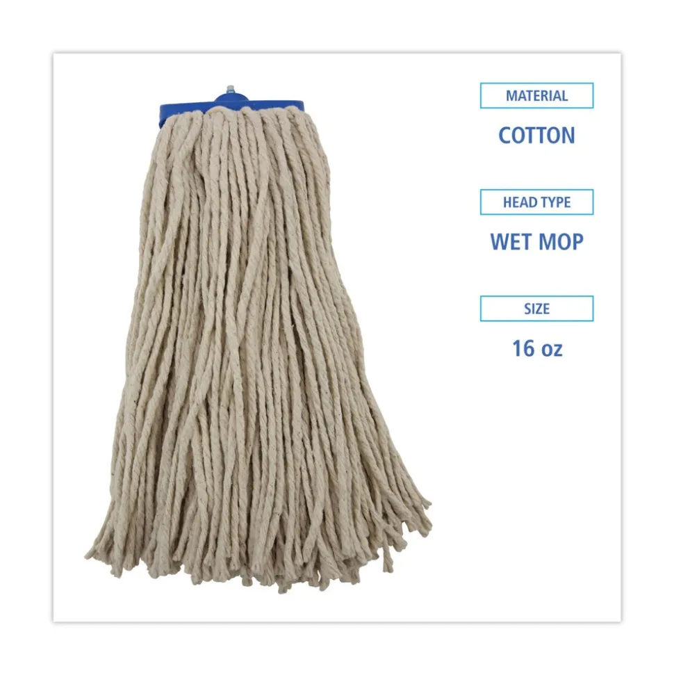Boardwalk 16 oz. Cut-End Lie-Flat Cotton Wet Mop Head - White (12/Carton)