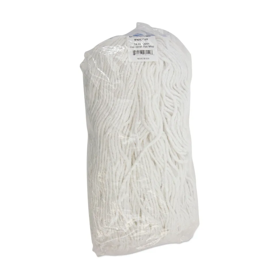 Boardwalk 16 oz. Cut-End Lie-Flat Rayon Wet Mop Head - White (12/Carton)