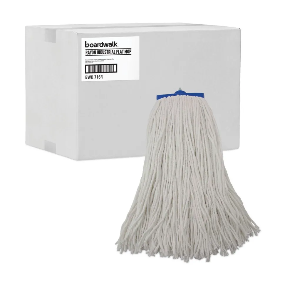 Boardwalk 16 oz. Cut-End Lie-Flat Rayon Wet Mop Head - White (12/Carton)