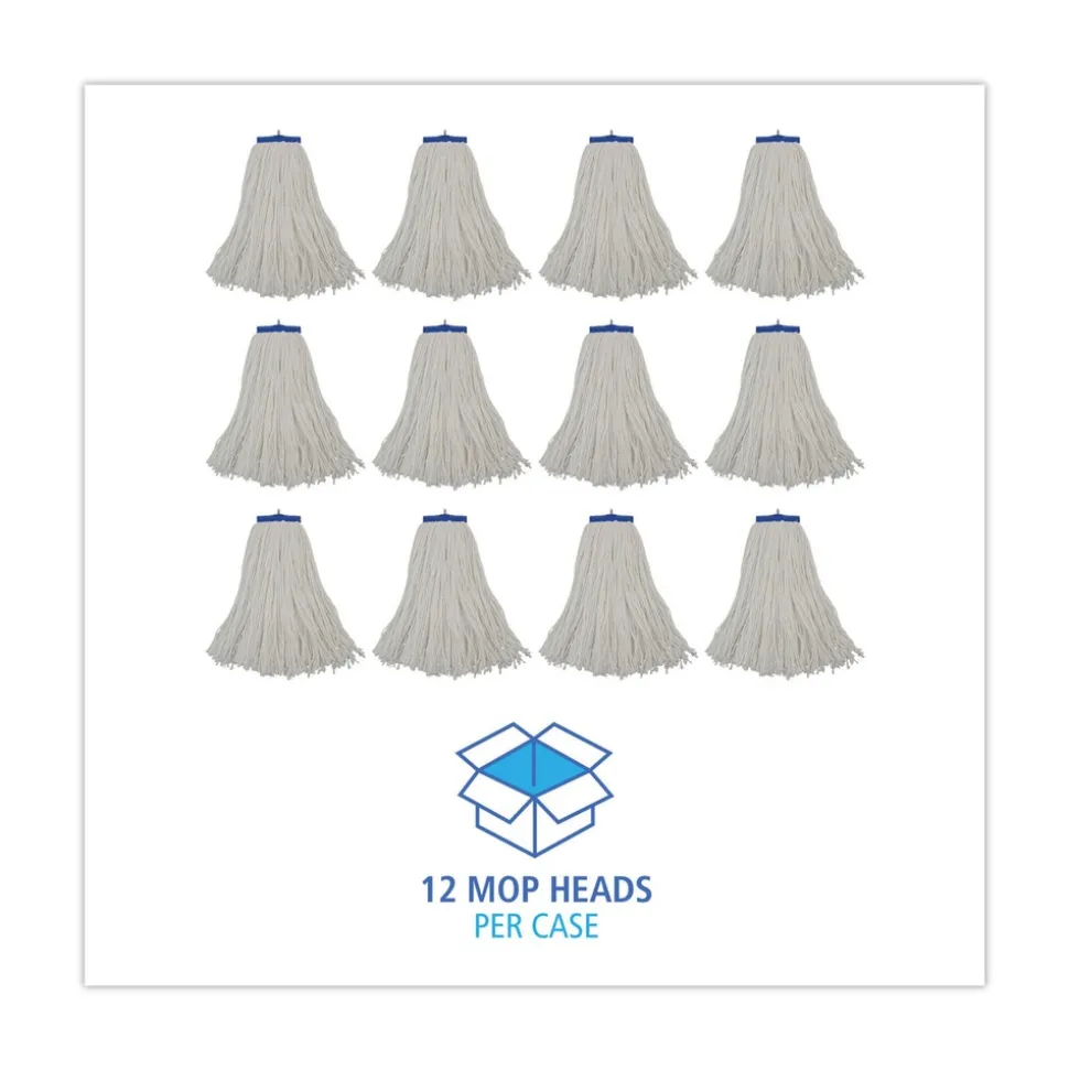 Boardwalk 16 oz. Cut-End Lie-Flat Rayon Wet Mop Head - White (12/Carton)