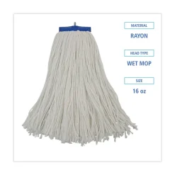 Boardwalk 16 oz. Cut-End Lie-Flat Rayon Wet Mop Head - White (12/Carton)