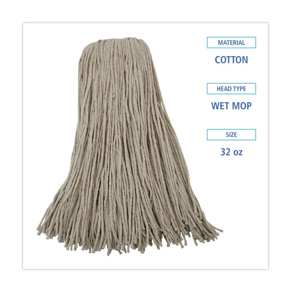 Boardwalk 32 oz. Economical Lie-Flat Cotton Fiber Mop Head - White (12/Carton)