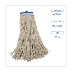 Boardwalk 20 oz. Economical Lie-Flat Cotton Fiber Mop Head - White (12/Carton)