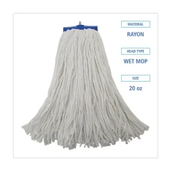 Boardwalk 20 oz. Economical Lie-Flat Rayon Fiber Mop Head - White (12/Carton)