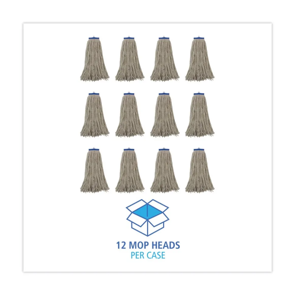Boardwalk 24 oz. Lie-Flat Head Cotton Fiber Mop Heads - White (12/Carton)