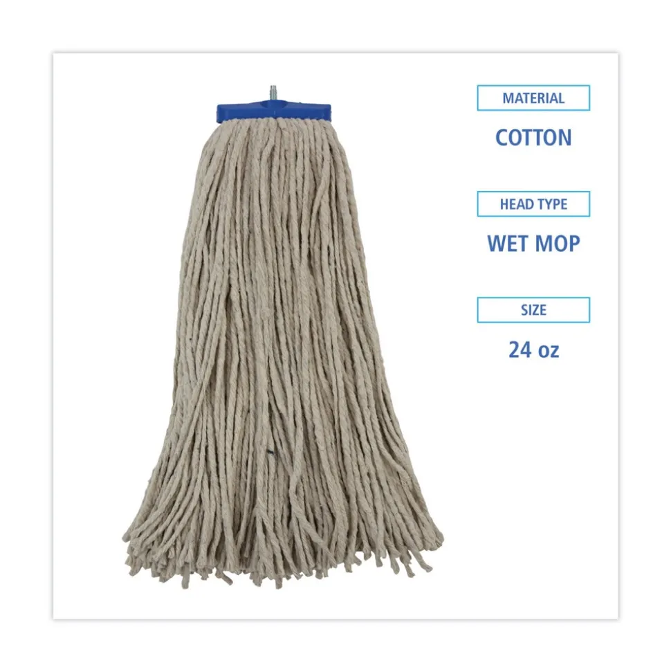Boardwalk 24 oz. Lie-Flat Head Cotton Fiber Mop Heads - White (12/Carton)