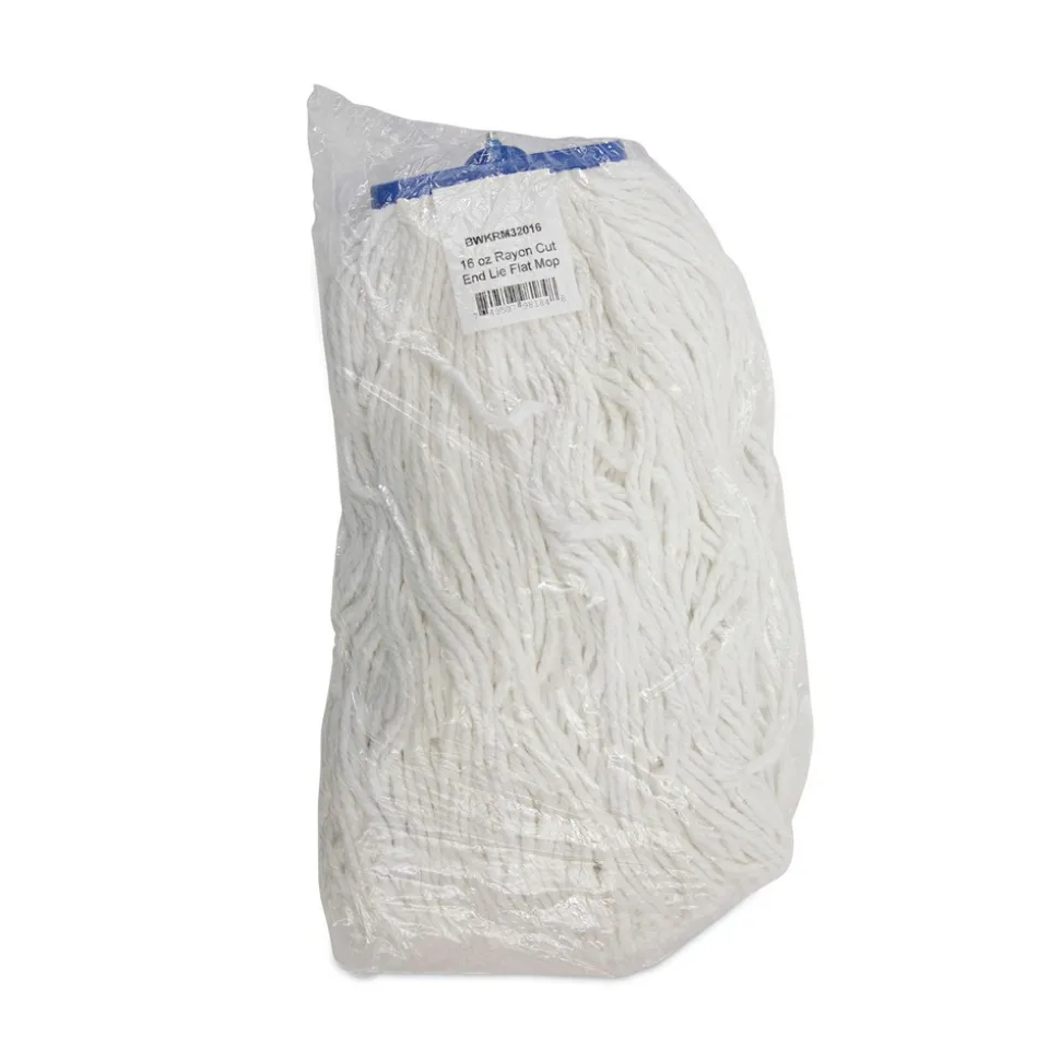 Boardwalk 16 oz. Rayon Cut-End Lie-Flat Mop Head - White (12/Carton)