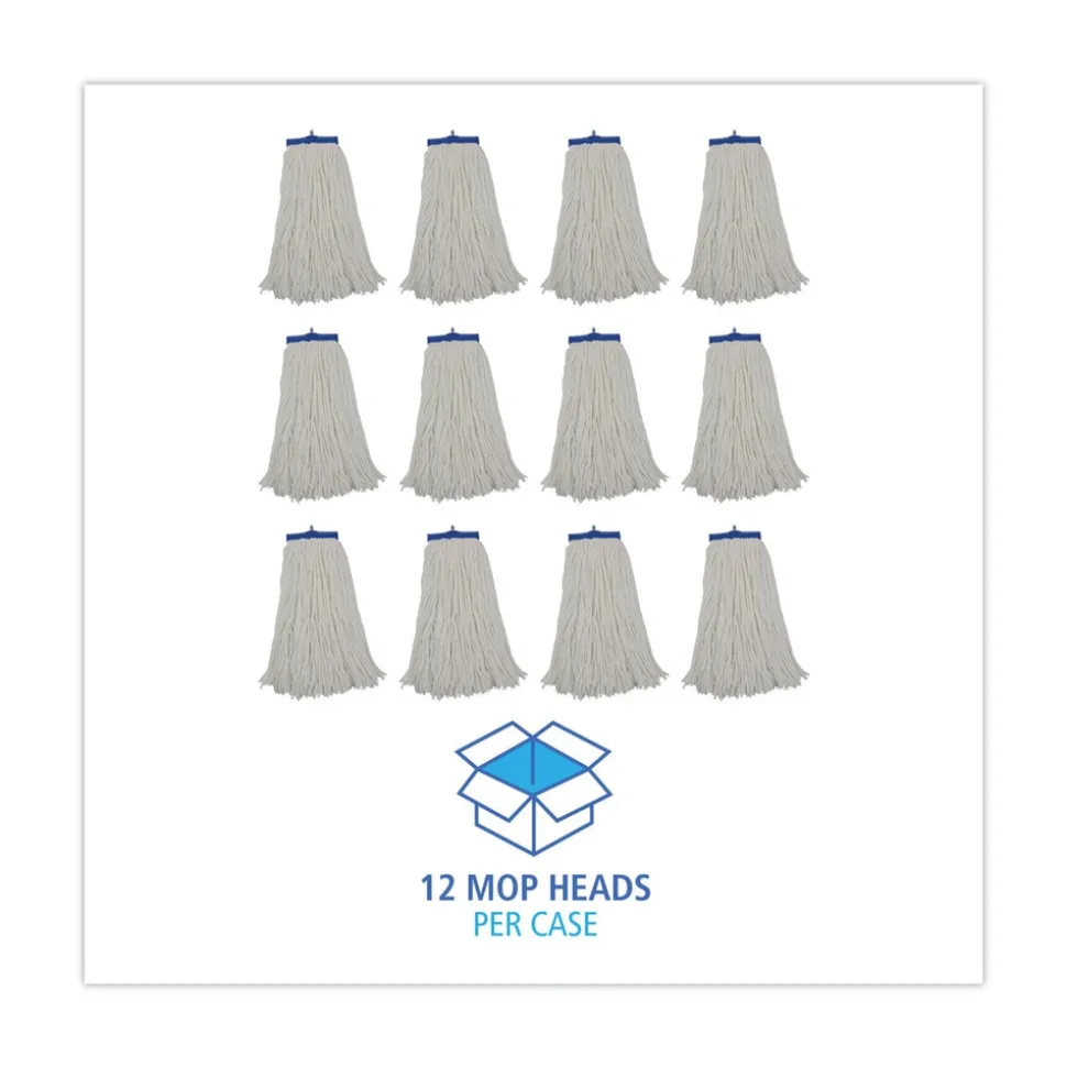 Boardwalk 16 oz. Rayon Cut-End Lie-Flat Mop Head - White (12/Carton)